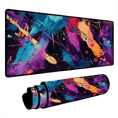 Novo Mouse Pad Gamer Deskpad Speed Extra Grande Borda Costurada Profissional 60x30 - Splash Laranja E Roxo