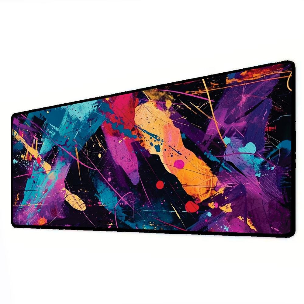 Imagem 2 de 3 do produto Novo Mouse Pad Gamer Deskpad Speed Extra Grande Borda Costurada Profissional 70x30  - Splash Laranja E Roxo