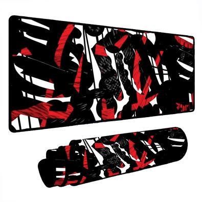 Novo Mouse Pad Gamer Deskpad Speed Extra Grande Borda Costurada Profissional 70x35 - Abstrato Branco Vermelho
