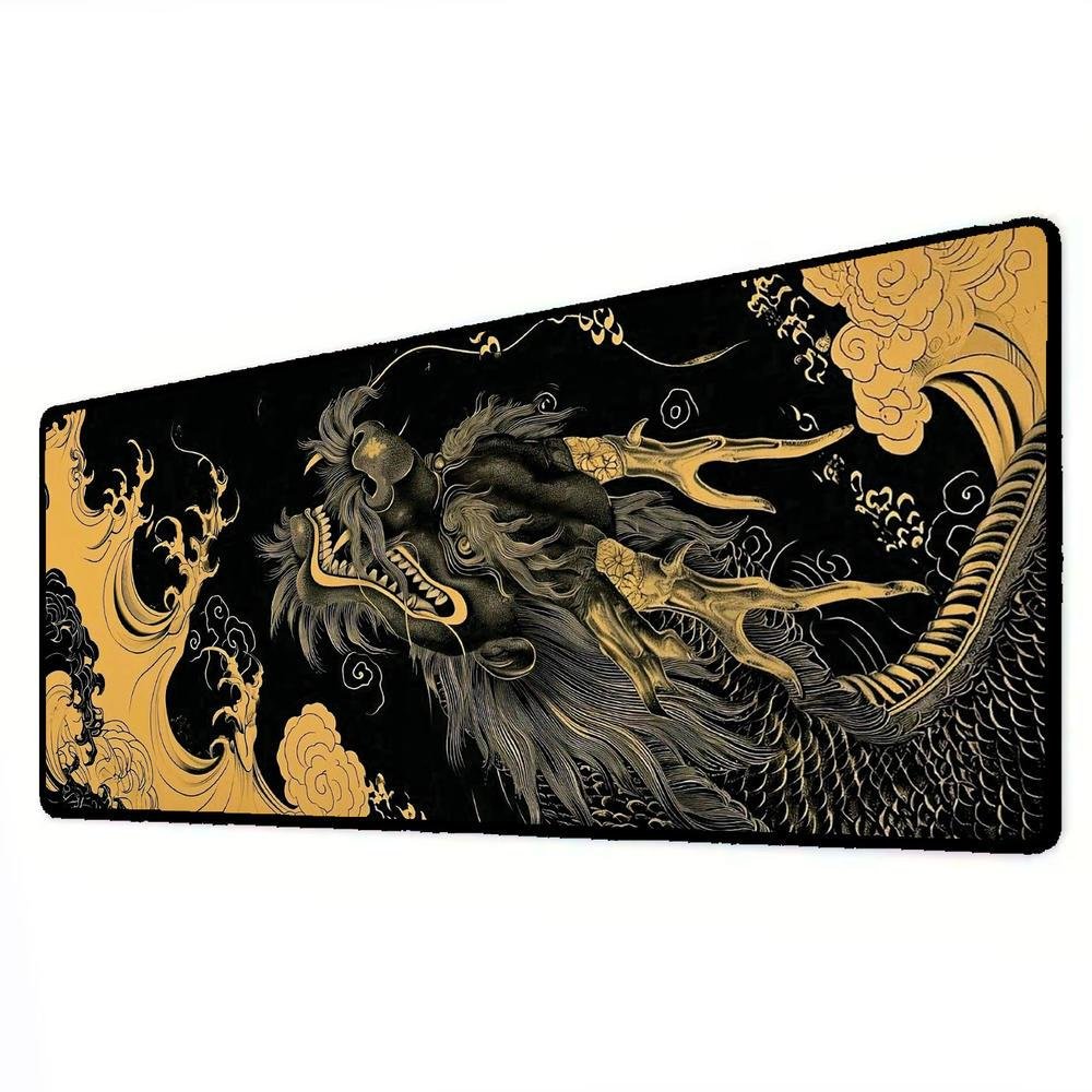 Novo Mouse Pad Gamer Deskpad Speed Extra Grande Borda Costurada Profissional 80x40  - Dragão Sepia
