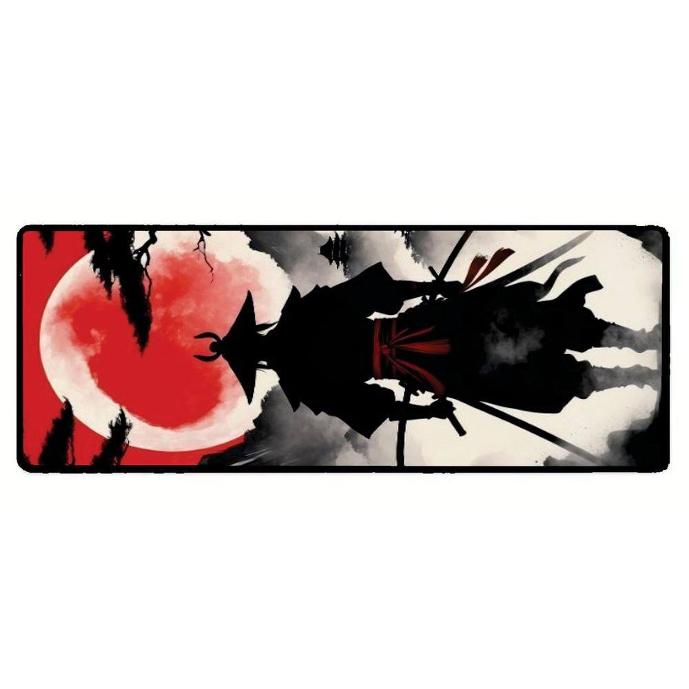 Imagem 3 de 3 do produto Novo Mouse Pad Gamer Deskpad Speed Extra Grande Borda Costurada Profissional 70x30  - Samurai Lua Cheia