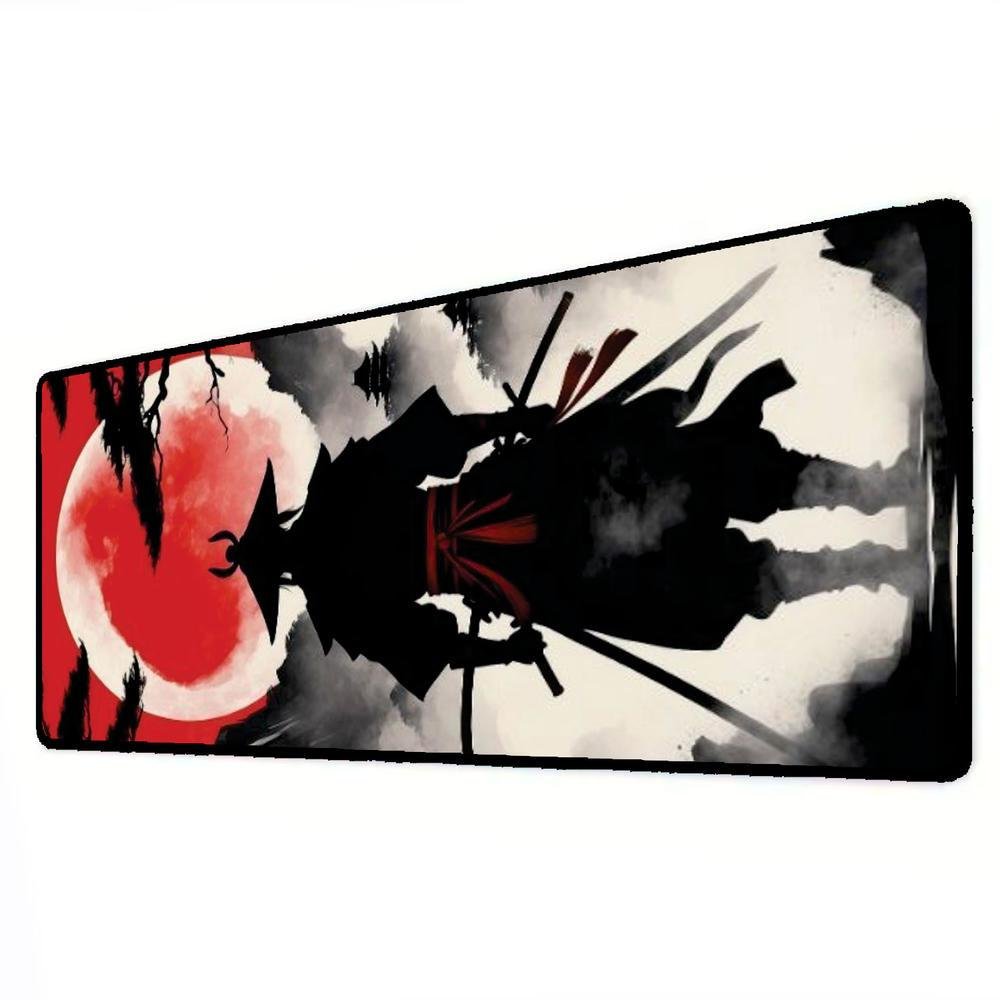 Novo Mouse Pad Gamer Deskpad Speed Extra Grande Borda Costurada Profissional 90x40  - Samurai Lua Cheia