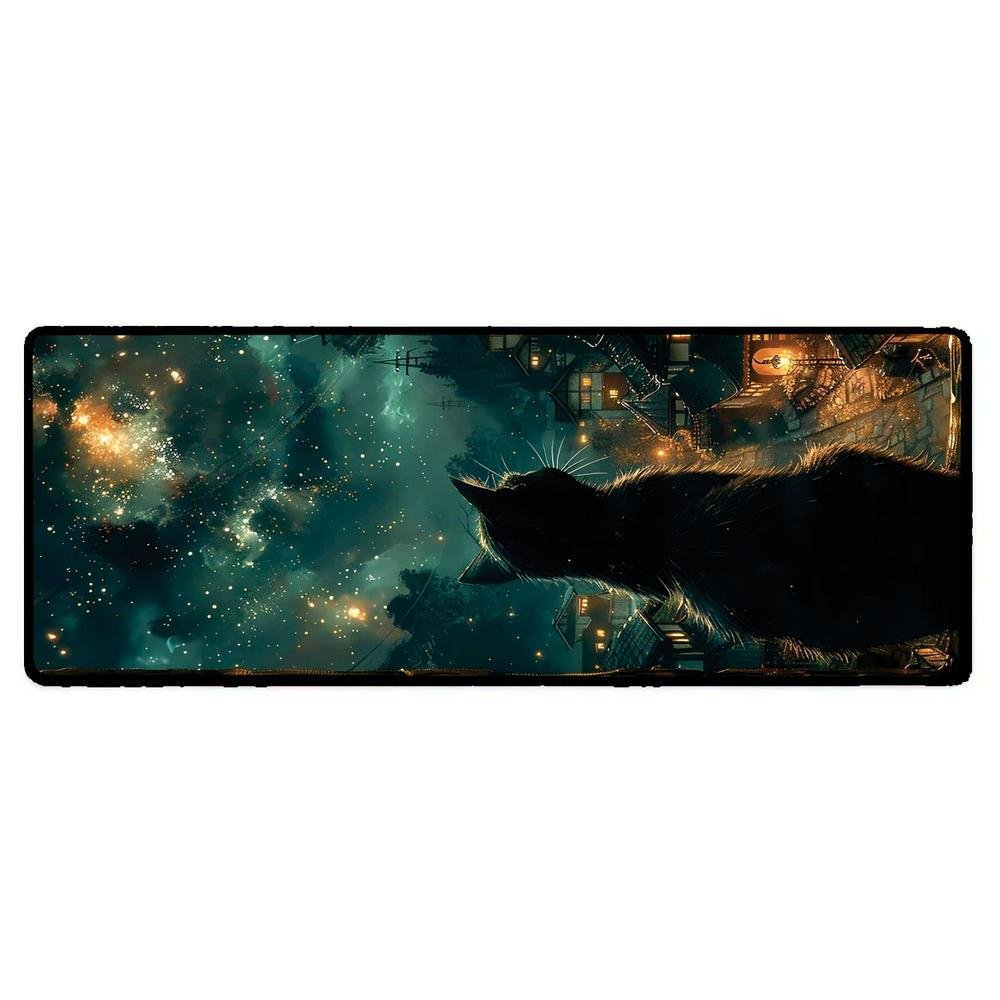 Imagem 3 de 3 do produto Mouse Pad Gamer Speed Extra Grande Desk Pad Profissional Premium Com Borda Costurada 120x40  - Gato Estrelas