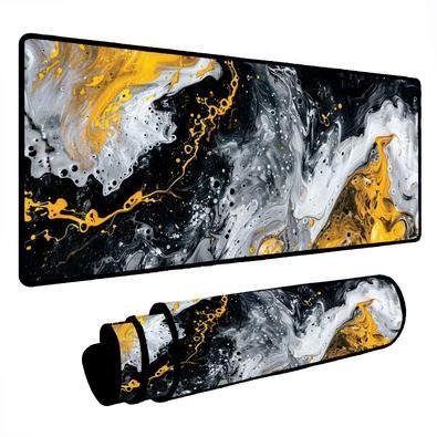 Mouse Pad Gamer Speed Extra Grande Desk Pad Profissional Premium Com Borda Costurada 100x50  - Liquid Branco Amarelo