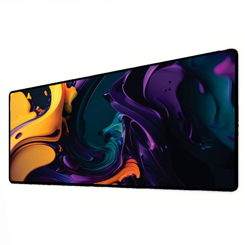 Mouse Pad Gamer Speed Extra Grande Desk Pad Profissional Premium Com Borda Costurada 100x50  - Tinta Roxo Amarelo