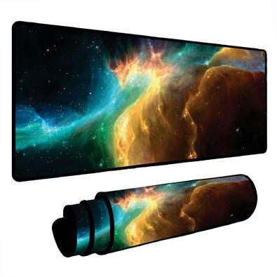 Mouse Pad Gamer Speed Extra Grande Desk Pad Profissional Premium Com Borda Costurada 70x30  - Nebulosa Dourado