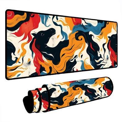 Mouse Pad Gamer Speed Extra Grande Desk Pad Profissional Premium Com Borda Costurada 60x30 - Cavalo Abstrato