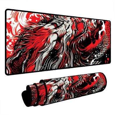 Mouse Pad Gamer Speed Extra Grande Desk Pad Profissional Premium Com Borda Costurada 80x40 - Dragão De Olhos Vermelhos