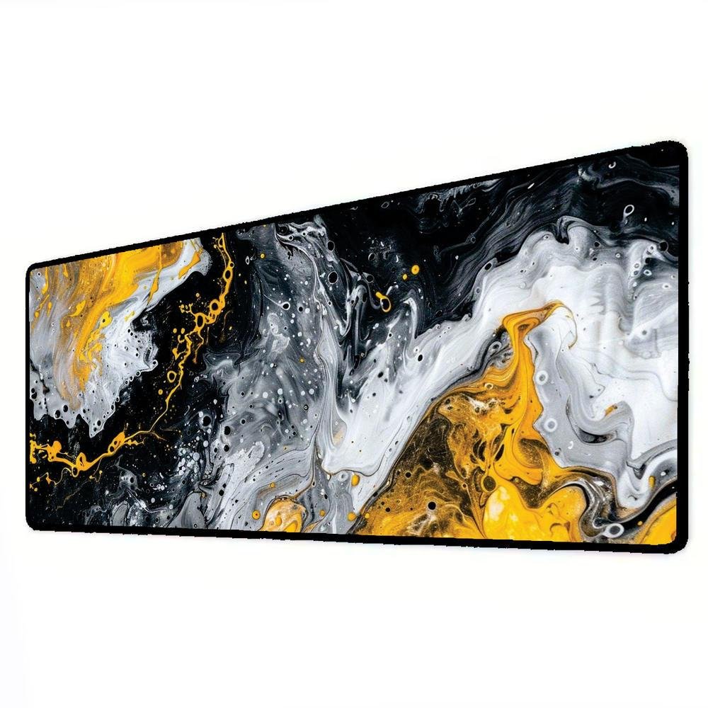 Mouse Pad Gamer Speed Extra Grande Desk Pad Profissional Premium Com Borda Costurada 90x50 - Liquid Branco Amarelo