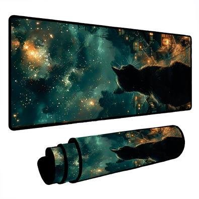 Mouse Pad Gamer Speed Extra Grande Desk Pad Profissional Premium Com Borda Costurada 90x40  - Gato Estrelas
