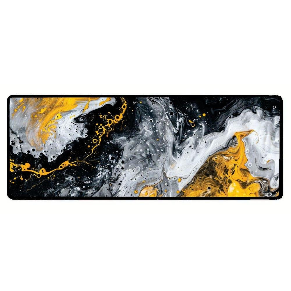 Mouse Pad Gamer Speed Extra Grande Desk Pad Profissional Premium Com Borda Costurada 120x40  - Liquid Branco Amarelo
