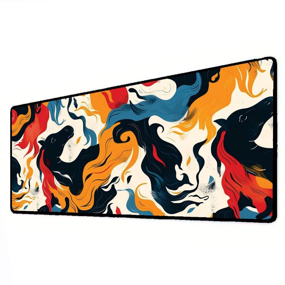 Mouse Pad Gamer Speed Extra Grande Desk Pad Profissional Premium Com Borda Costurada 80x40  - Cavalo Abstrato