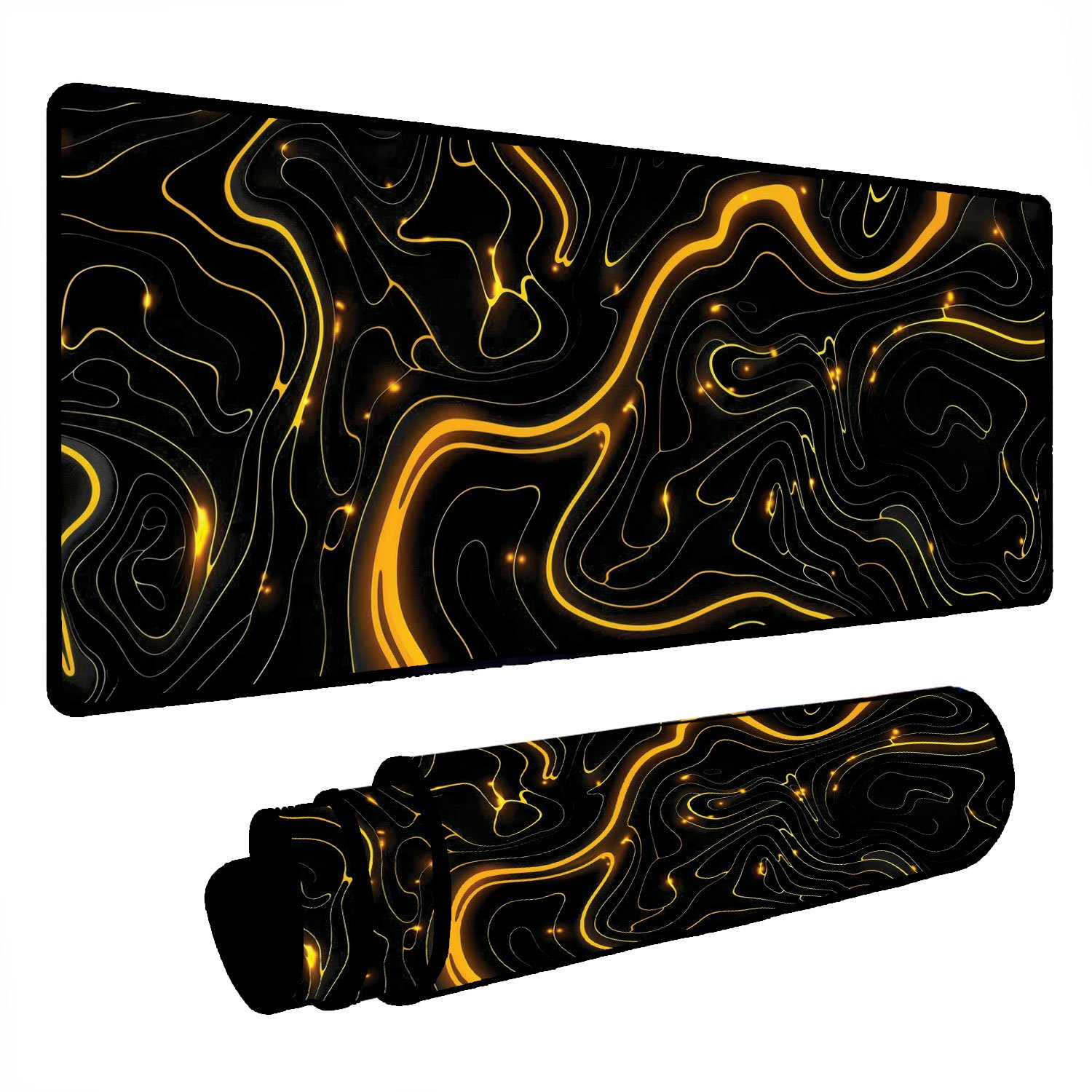 Mouse Pad Gamer Speed Extra Grande Desk Pad Profissional Premium Com Borda Costurada 60x30 - Geológico Preto Dourado