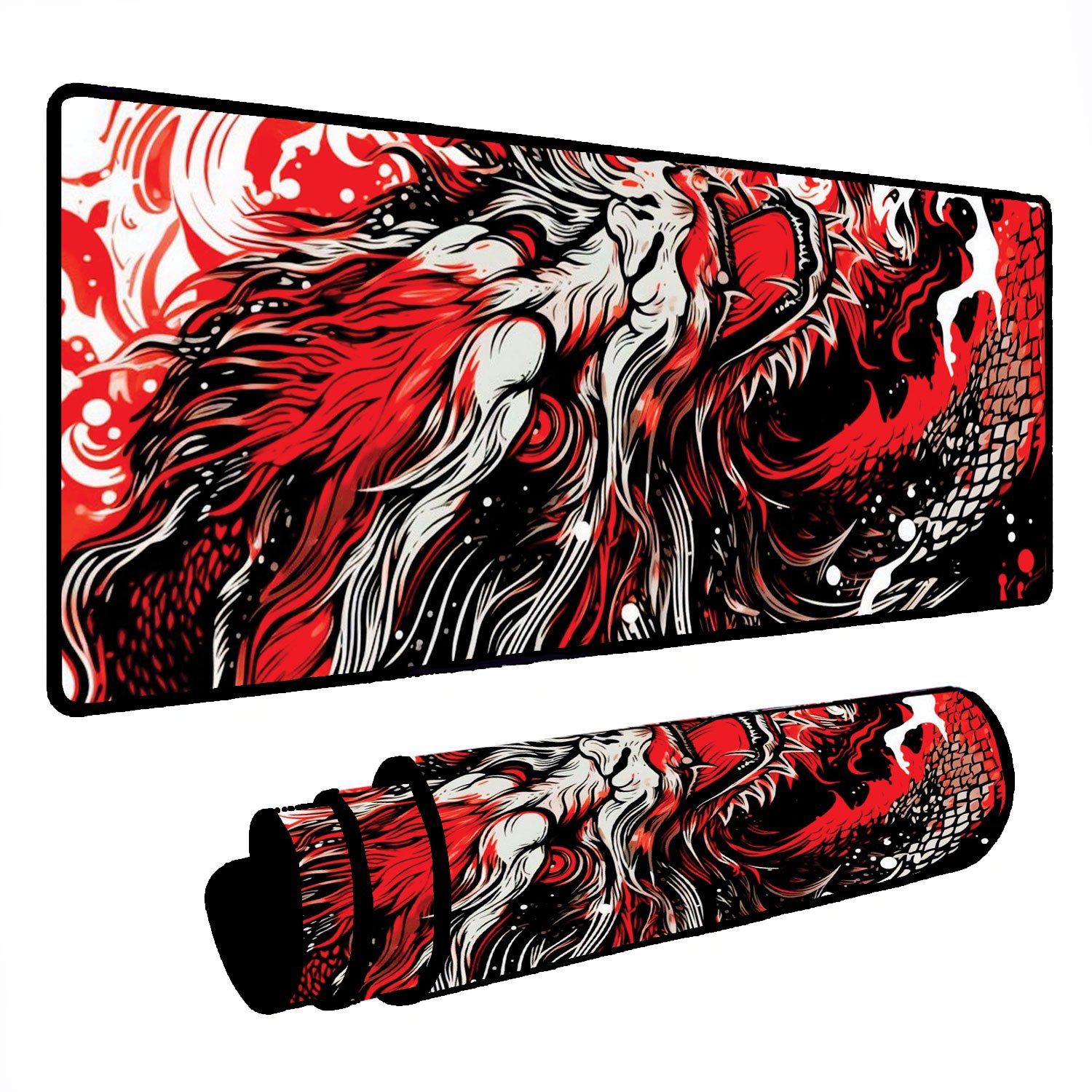 Mouse Pad Gamer Speed Extra Grande Desk Pad Profissional Premium Com Borda Costurada 90x40  - Dragão De Olhos Vermelhos