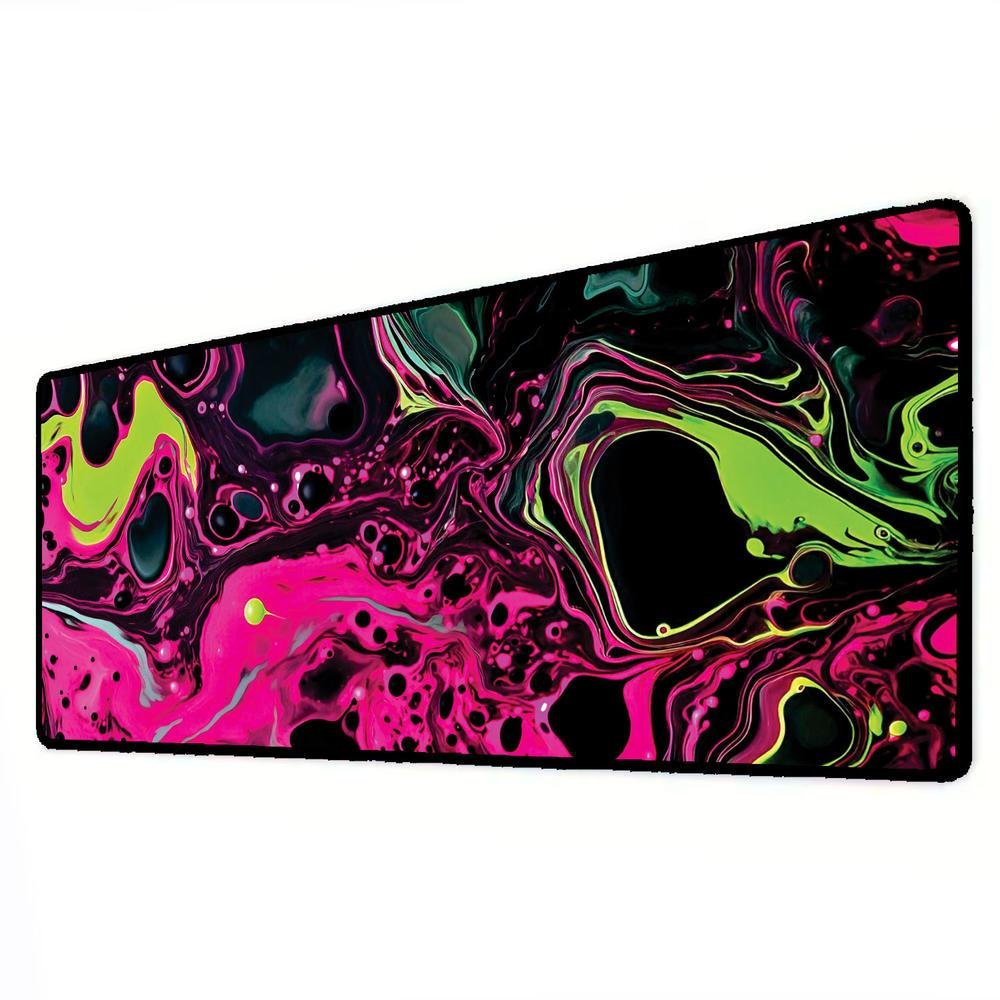 Imagem 3 de 3 do produto Mouse Pad Gamer Speed Extra Grande Desk Pad Profissional Premium Com Borda Costurada 70x35 - Liquid Neon Rosa Verde
