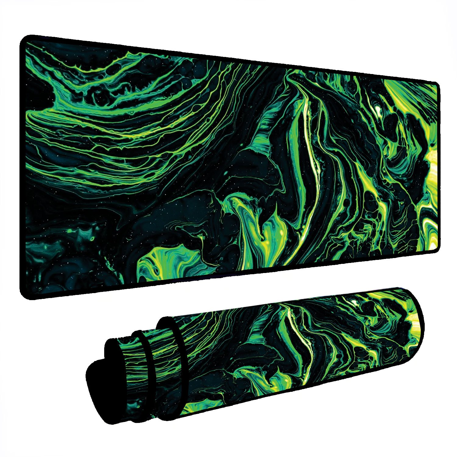 Mouse Pad Gamer Speed Extra Grande Desk Pad Profissional Premium Com Borda Costurada 90x40  - Abstrato Verde Preto