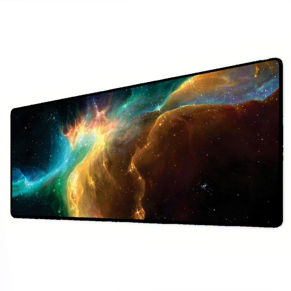 Imagem 2 de 3 do produto Mouse Pad Gamer Speed Extra Grande Desk Pad Profissional Premium Com Borda Costurada 120x40  - Nebulosa Dourado