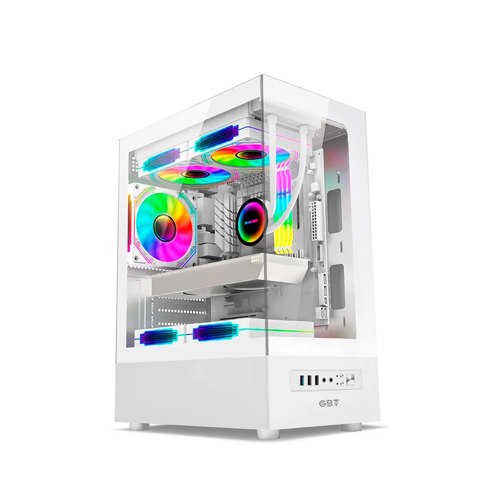Imagem 2 de 4 do produto Gabinete Gamer Gbt X500mw, Frente E Lateral Em Vidro Temperado, Com 3 Fans Rainbow, Branco