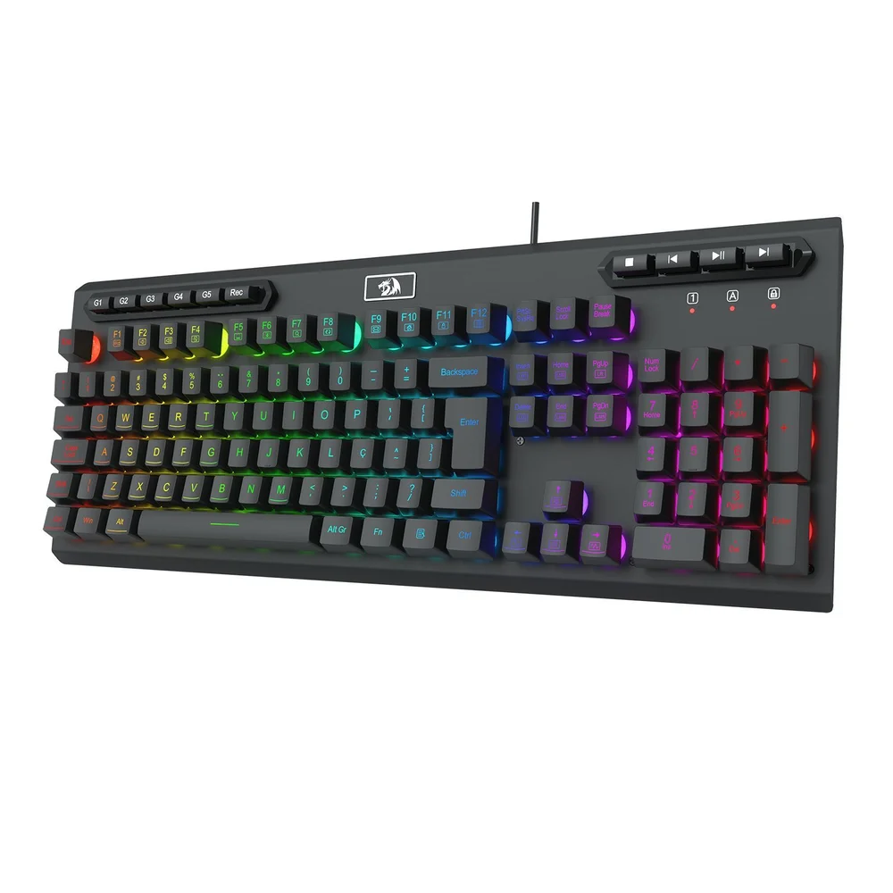 Teclado Gamer Redragon Aditya, RGB, Membrana, Abnt2, Full-size, Preto, K513-RGB Pt Teclado Gamer Redragon Aditya, RGB, Membrana, Abnt2, Full-size, Preto, K513-RGB Pt