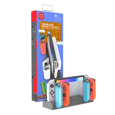 Dock Base Estação De Carregamento Para 4 Controle Joy-con De Nintendo Switch Lite OLED - Armazenamento Para 8 Jogos Cinz