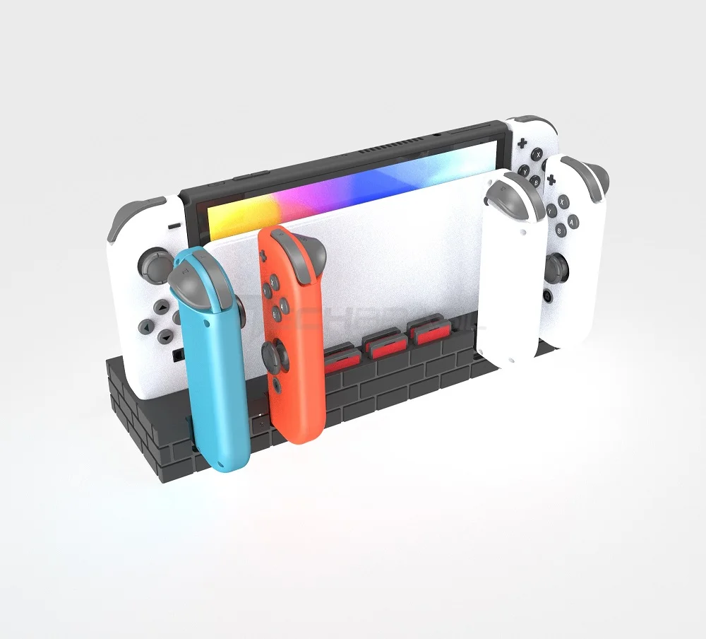 Imagem 2 de 5 do produto Dock Base Estação De Carregamento Para 4 Controle Joy-con De Nintendo Switch Lite OLED - Armazenamento Para 8 Jogos Cinz