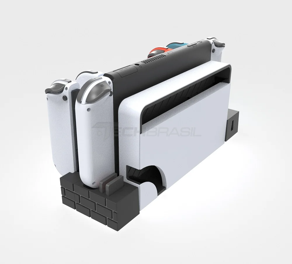 Imagem 3 de 5 do produto Dock Base Estação De Carregamento Para 4 Controle Joy-con De Nintendo Switch Lite OLED - Armazenamento Para 8 Jogos Cinz