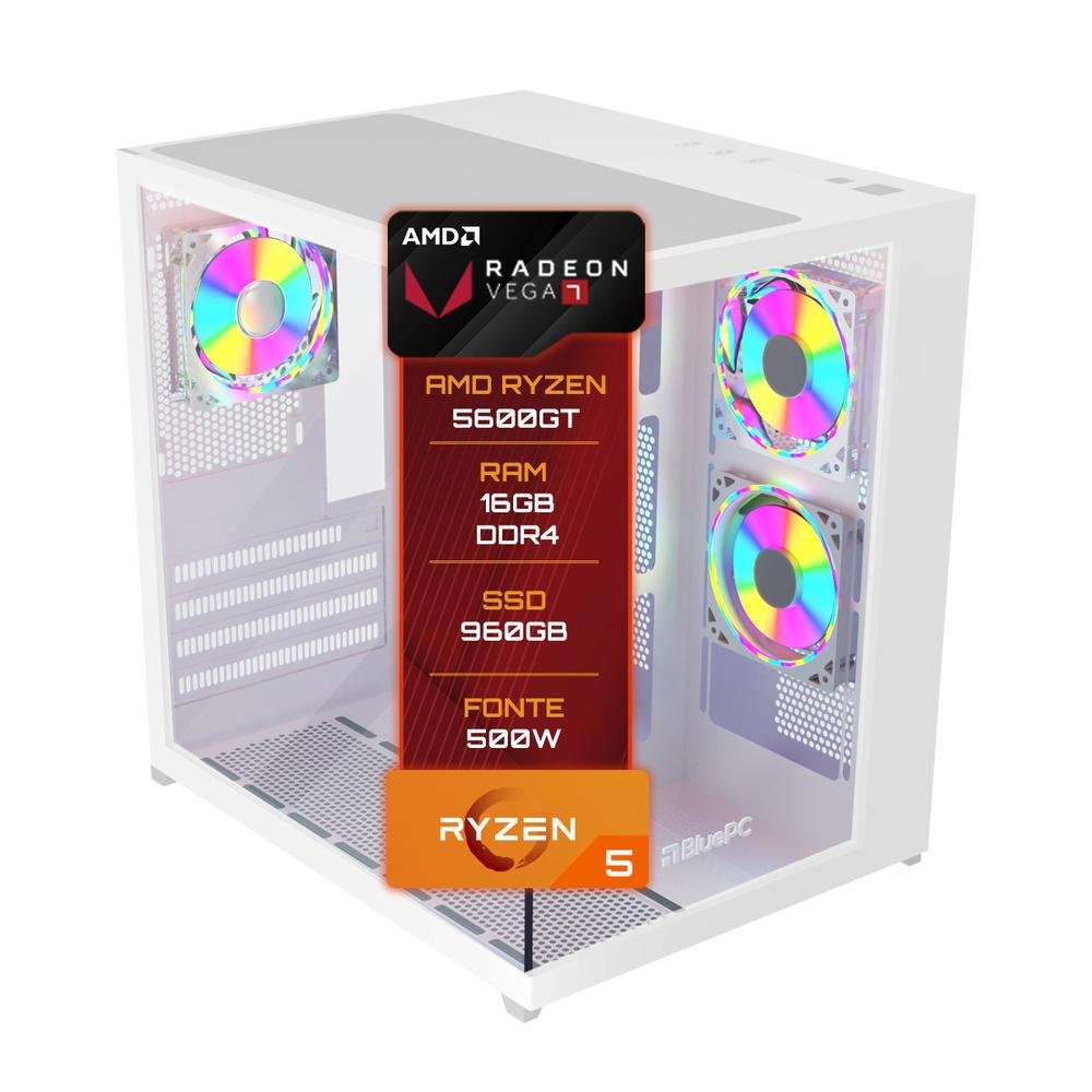 PC Gamer Balão.info Amd Ryzen 5 5600gt 16gb Ddr4 SSD 960gb Branco - Fonte 500w