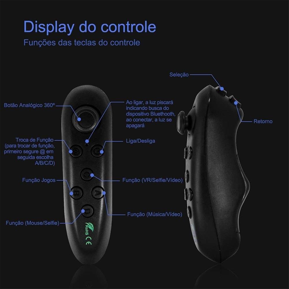 Imagem 3 de 5 do produto Óculos De Realidade Virtual Com Fone De Ouvido Vr Compatível Com Android E Iphone Com Controle