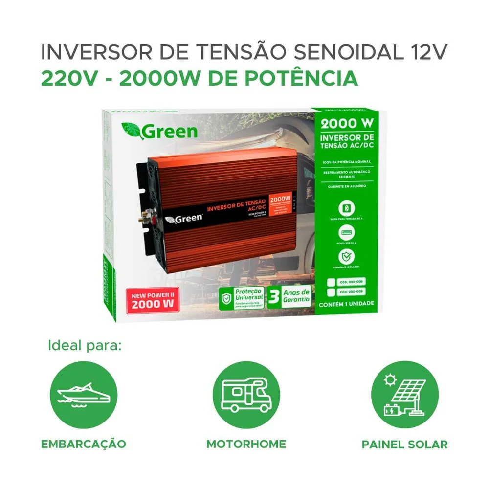 Imagem 5 de 5 do produto Inversor De Tensão Senoidal 2000w 12v P/ 220v Tomada C/ Usb