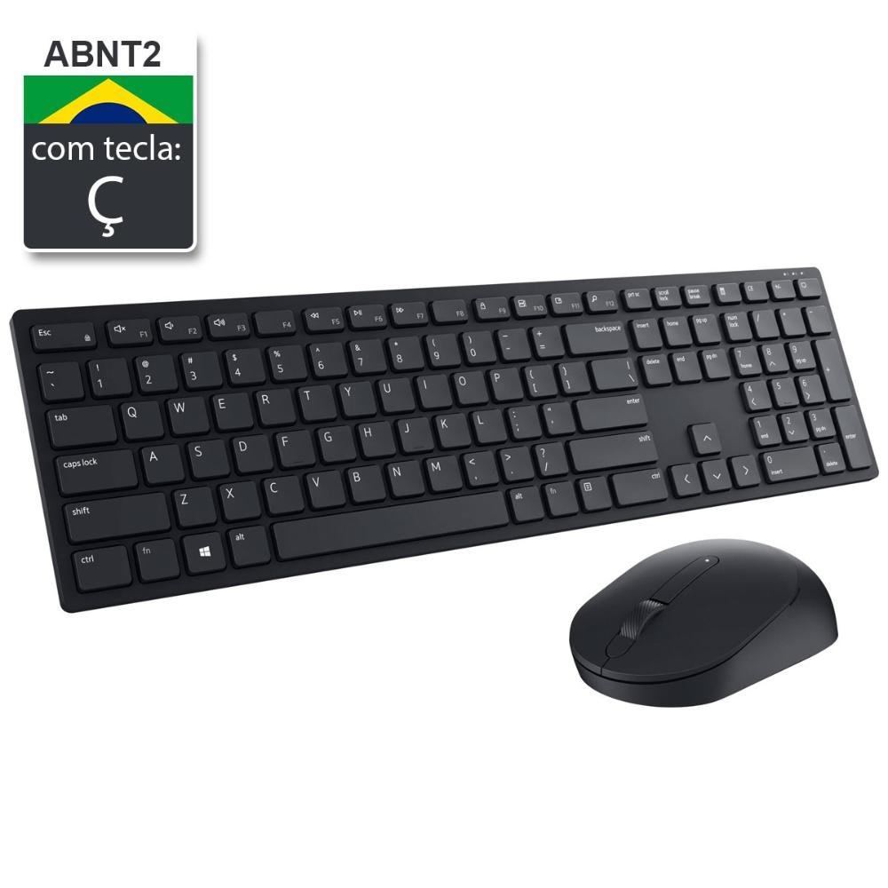 Kit Teclado E Mouse Sem Fio Dell Pro Km5221w - Abnt2 - 1600dpi - Recptor Usb
