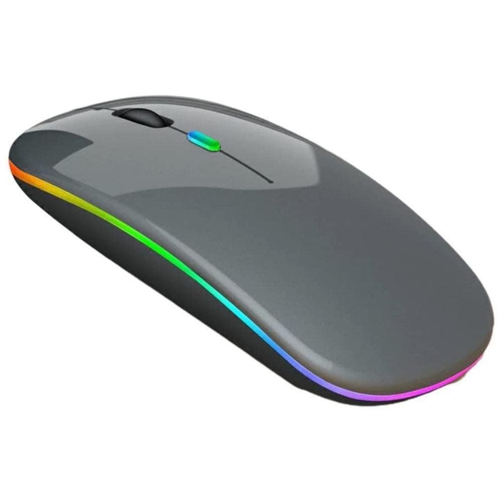 Mouse Bluetooth RGB Bateria Interna Recarregável Longa Duração Cinza