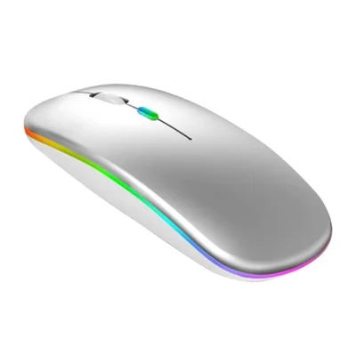 Mouse Bluetooth RGB Bateria Interna Recarregável Longa Duração Prata