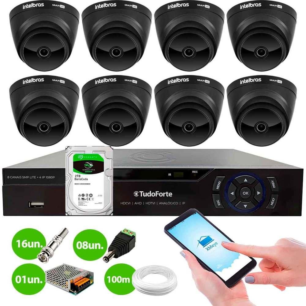 Imagem 2 de 5 do produto Kit 8 Câmeras Intelbras Vhd 1220 D Dome Black Full Hd 1080p, Lente 2.8mm, Visão Noturna 20m + Dvr Tudo Forte TFULL HDx 3308 8 Canais + Hd 2TB Barracuda