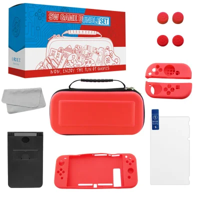 Kit Proteção Nintendo Switch 10 Em 1 Case Capa Película Grips Vermelho