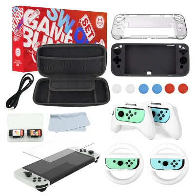 Kit Acessórios Nintendo Switch OLED 16 Em 1 - Case Capa Película Grips Volante Fone