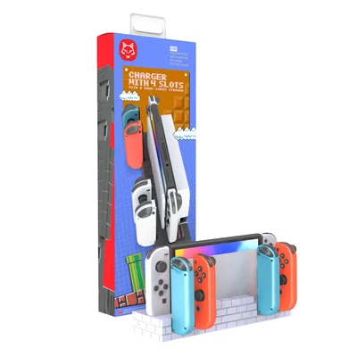 Dock Base Estação De Carregamento Para 4 Controle Joy-con De Nintendo Switch Lite OLED - Armazenamento Para 8 Jogos Bran