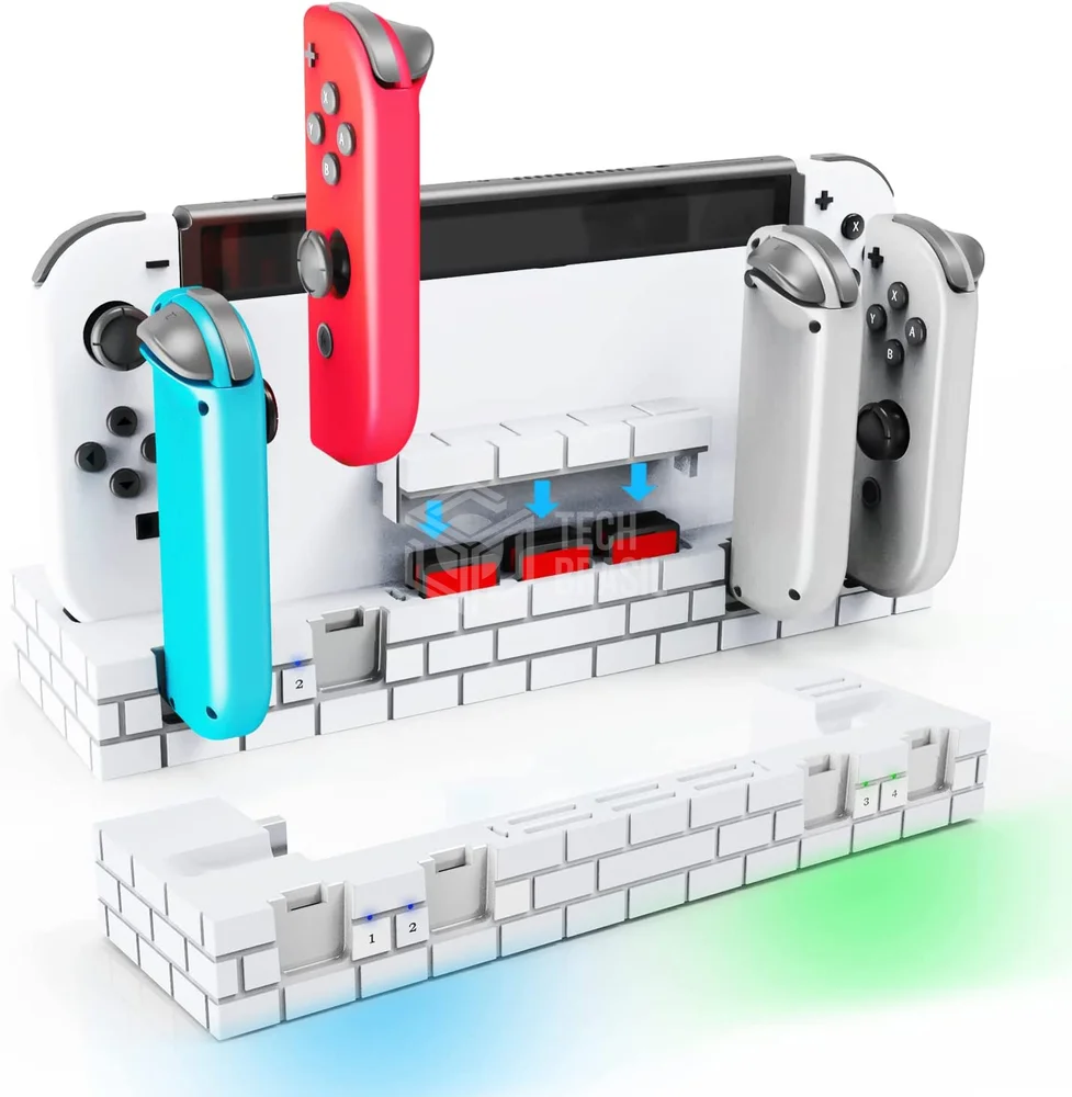 Imagem 2 de 5 do produto Dock Base Estação De Carregamento Para 4 Controle Joy-con De Nintendo Switch Lite OLED - Armazenamento Para 8 Jogos Bran
