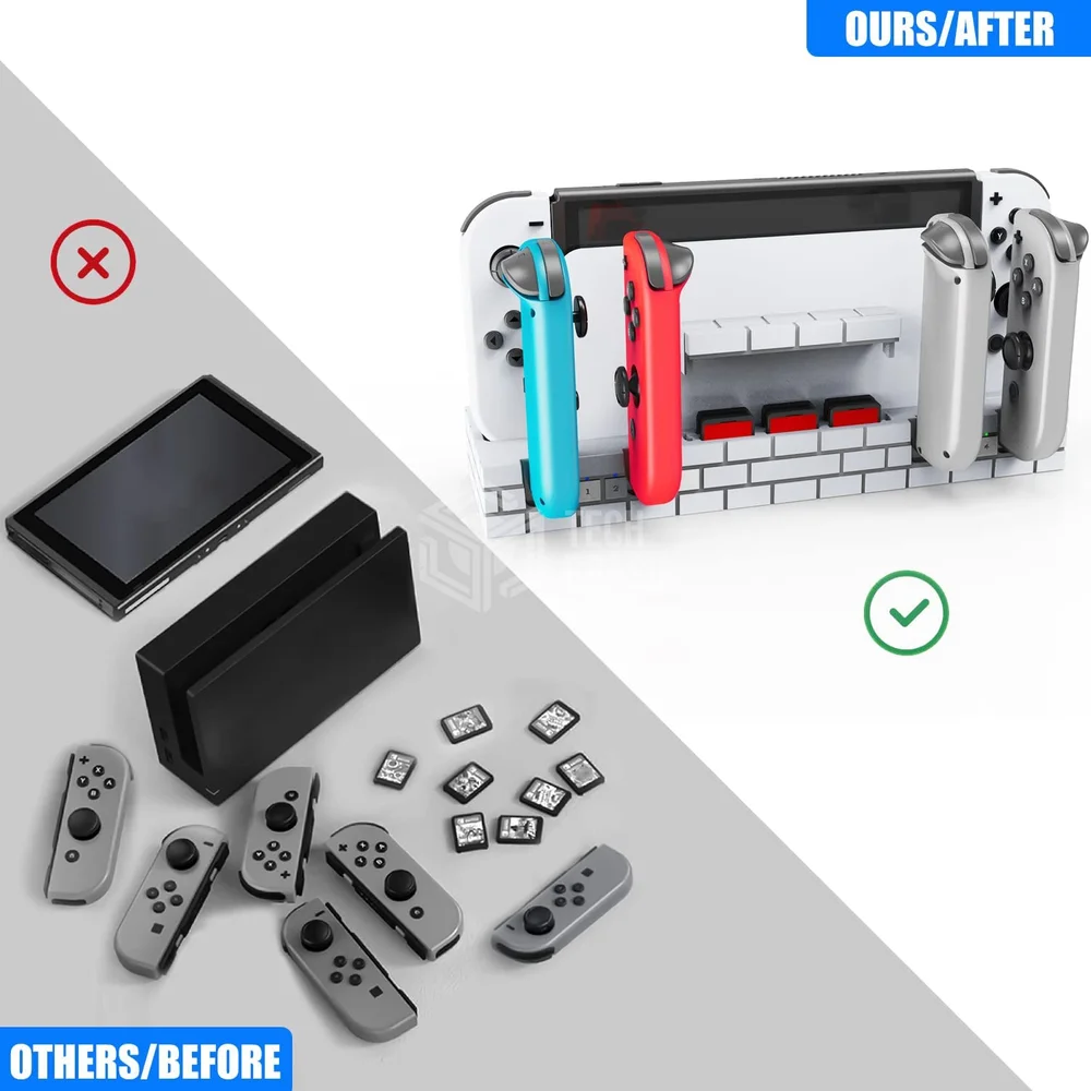 Imagem 4 de 5 do produto Dock Base Estação De Carregamento Para 4 Controle Joy-con De Nintendo Switch Lite OLED - Armazenamento Para 8 Jogos Bran