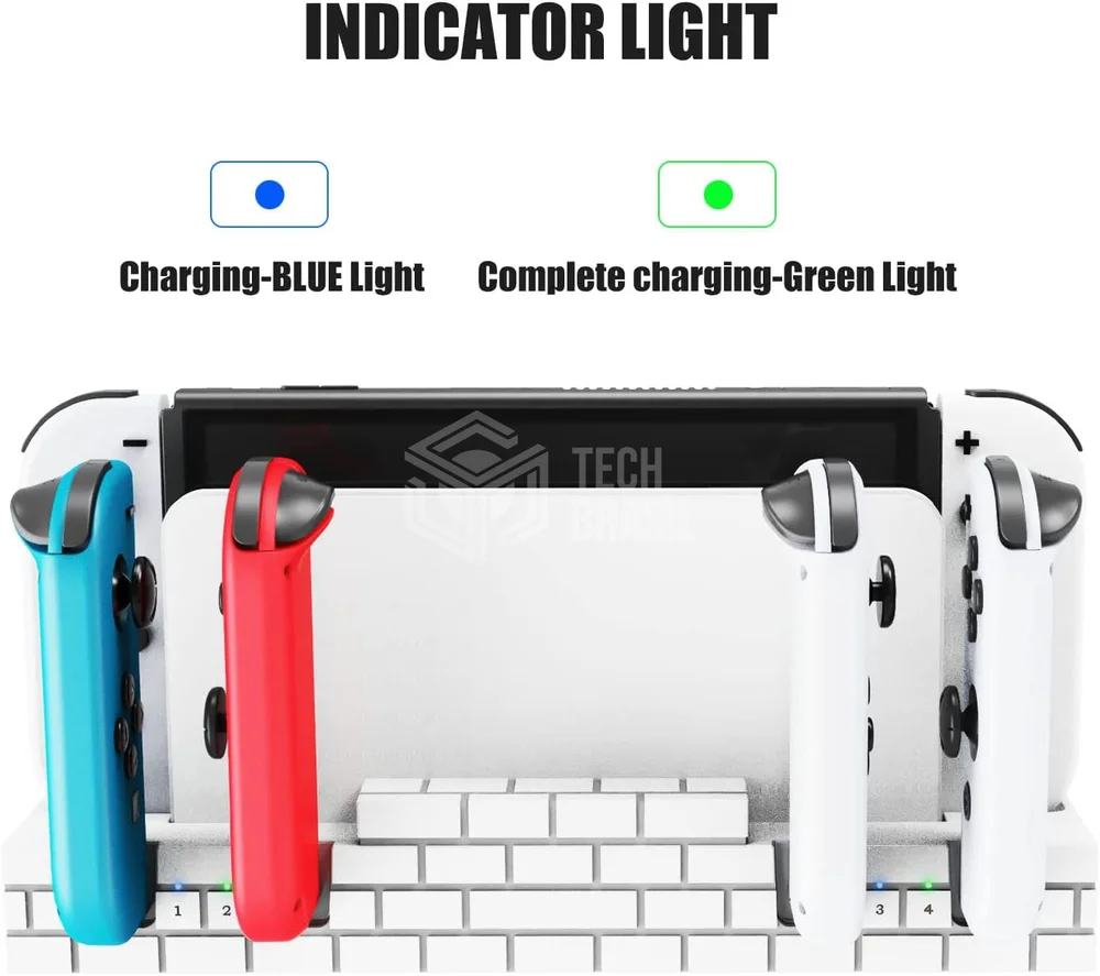 Imagem 5 de 5 do produto Dock Base Estação De Carregamento Para 4 Controle Joy-con De Nintendo Switch Lite OLED - Armazenamento Para 8 Jogos Bran