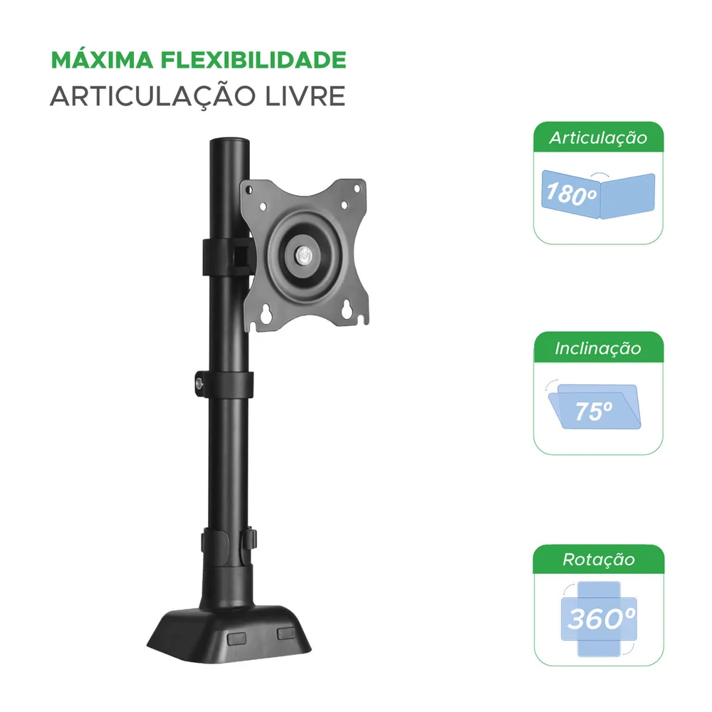 Imagem 2 de 5 do produto Suporte Para Monitor Ajustável Com Morsa De 10 Até 32 - Pix