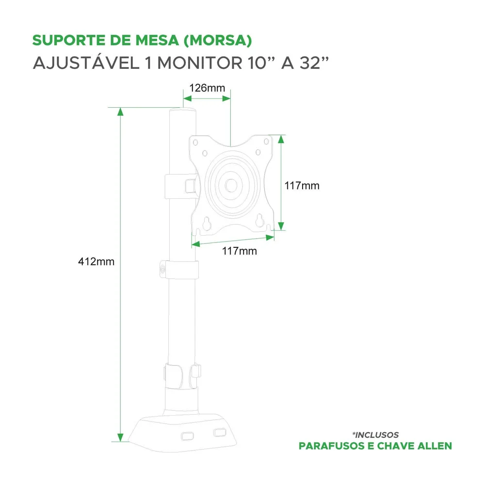 Imagem 3 de 5 do produto Suporte Para Monitor Ajustável Com Morsa De 10 Até 32 - Pix