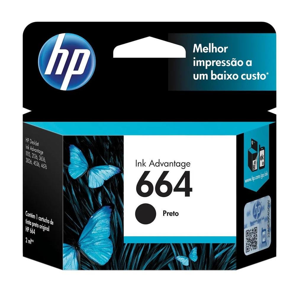 Kit Cartucho Hp 664 Preto  F6V29AB + Cartucho Hp 664 Colorido F6V28AB - ORIGINAL