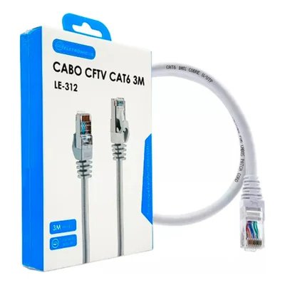 Cabo Cftv Conexão Rj45 Cat6 De 3 Metros Transmissão Estável Conector Em Ouro