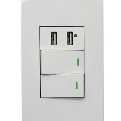 Interruptor Duplo De Parede Com 2 Portas Carregador Usb