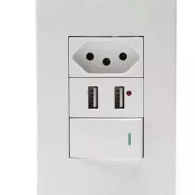 Interruptor E Tomada De Parede 2 Portas Carregador Usb