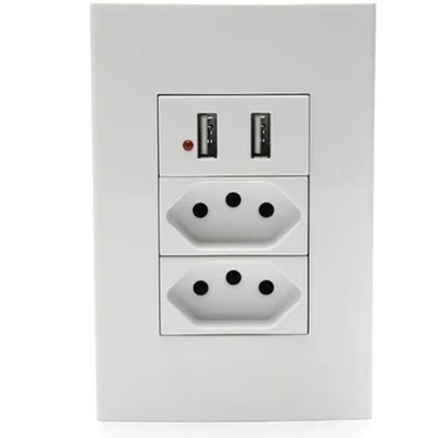 Tomada Dupla de Parede com 2 Portas Carregador Usb