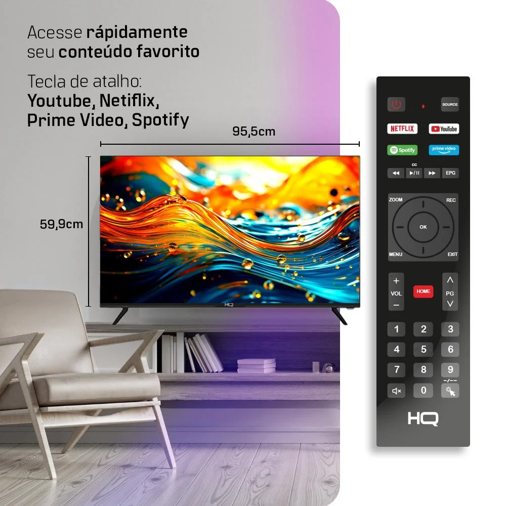 Smart Tv 43 Polegadas Hq Full HD, 3 HDMI, 2 USB, Bluetooth, Wifi, Tela Sem Bordas, Android 12, Design Slim - Hqs43nkhm - view 9