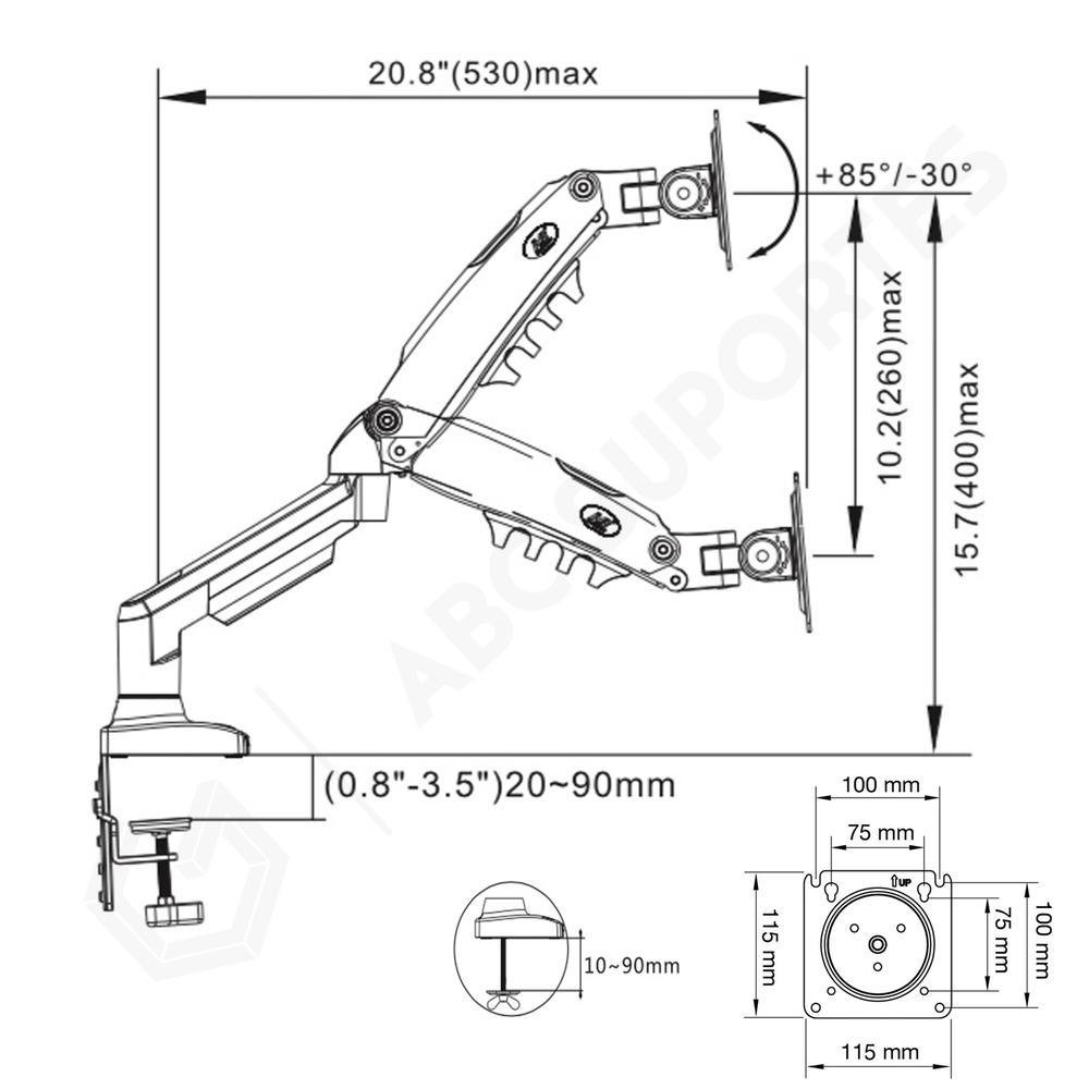 Imagem 3 de 5 do produto Suporte Notebook Articulado Com Bandeja E Pistão A Gás Para Mesa - North Bayou F80 Fp-2 Nb