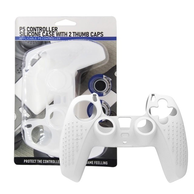 Capa Protetora Silicone + 2 Grips Para Controle Do Playstation 5 Branca