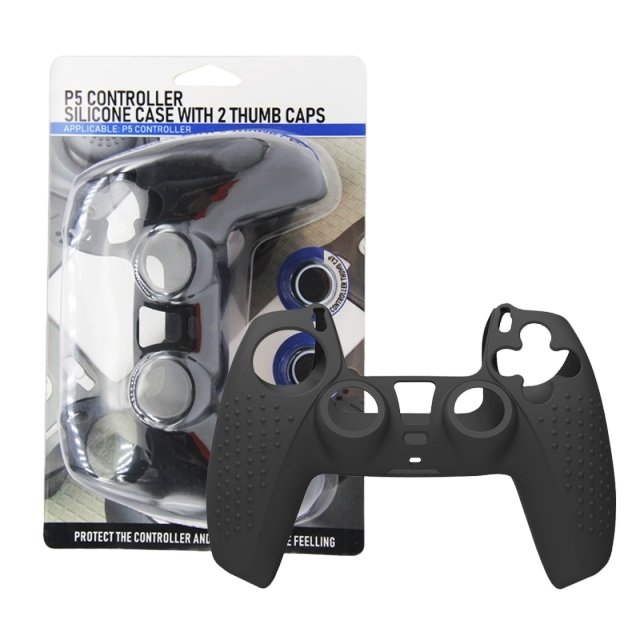 Capa Protetora Silicone + 2 Grips Para Controle Do Playstation 5 Preta